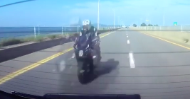 Car switches lanes and gets rear ended my a motorcycle sending him flying!
