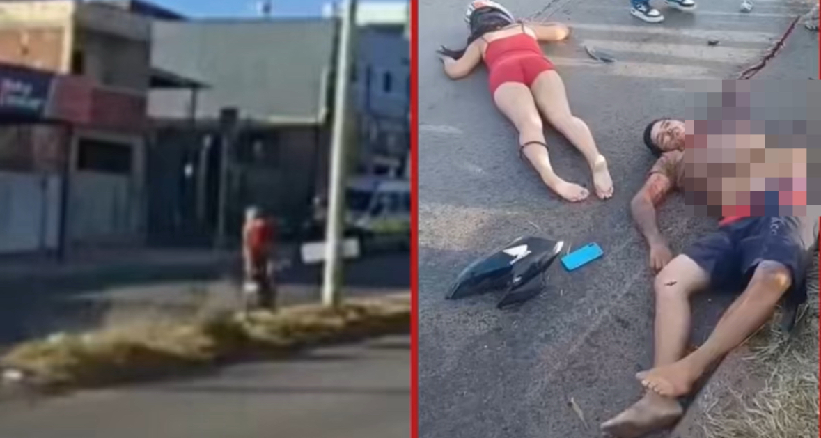 Couple killed after motorcycle crashes into pole during failed maneuver on highway - Brazil