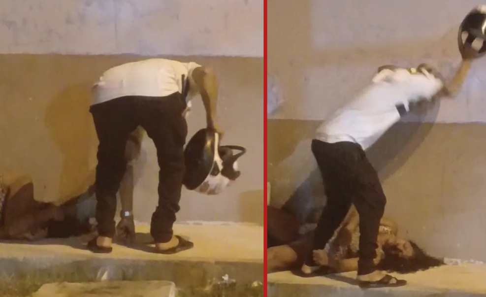 Woman knocked unconscious by man using motorcycle helmet - Brazil