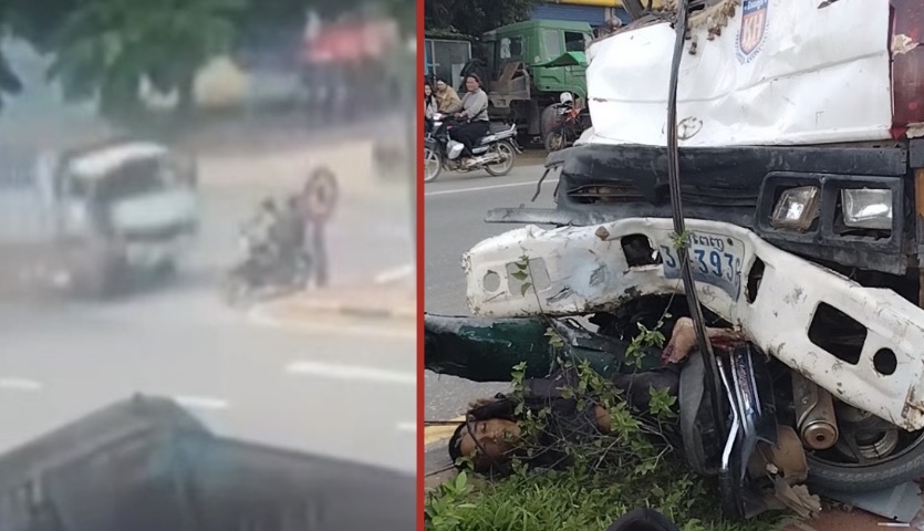 Two killed as car and truck collide with motorcycle on National Road 4 in Kompong Speu - Cambodia