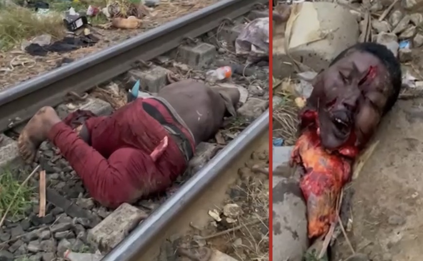 Man hit by a train while crossing on foot and was split in half - Cameroon
