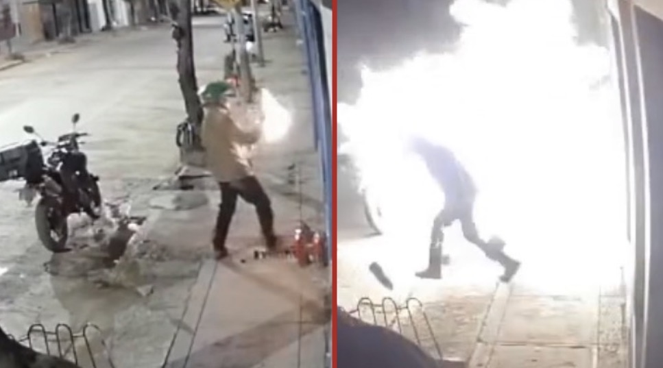 Extortion suspect set himself on fire while trying to burn down a motorcycle shop in Cusco - Peru